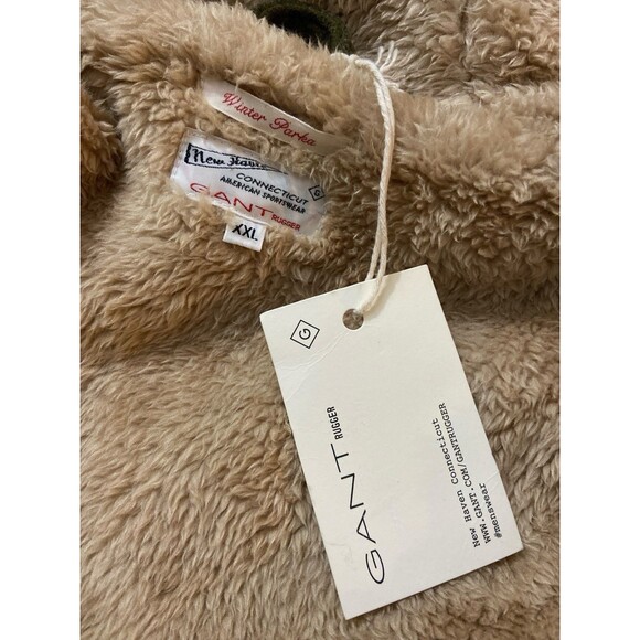 GANT Rugger Winter Parka Jacket XXL Hunter Green Wool Blend Faux Fur Hood - Picture 11 of 12